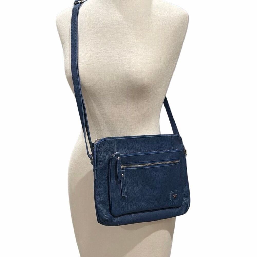 Wise Owl Slate Blue Leather Crossbody Handbag Purse Adjustable Strap